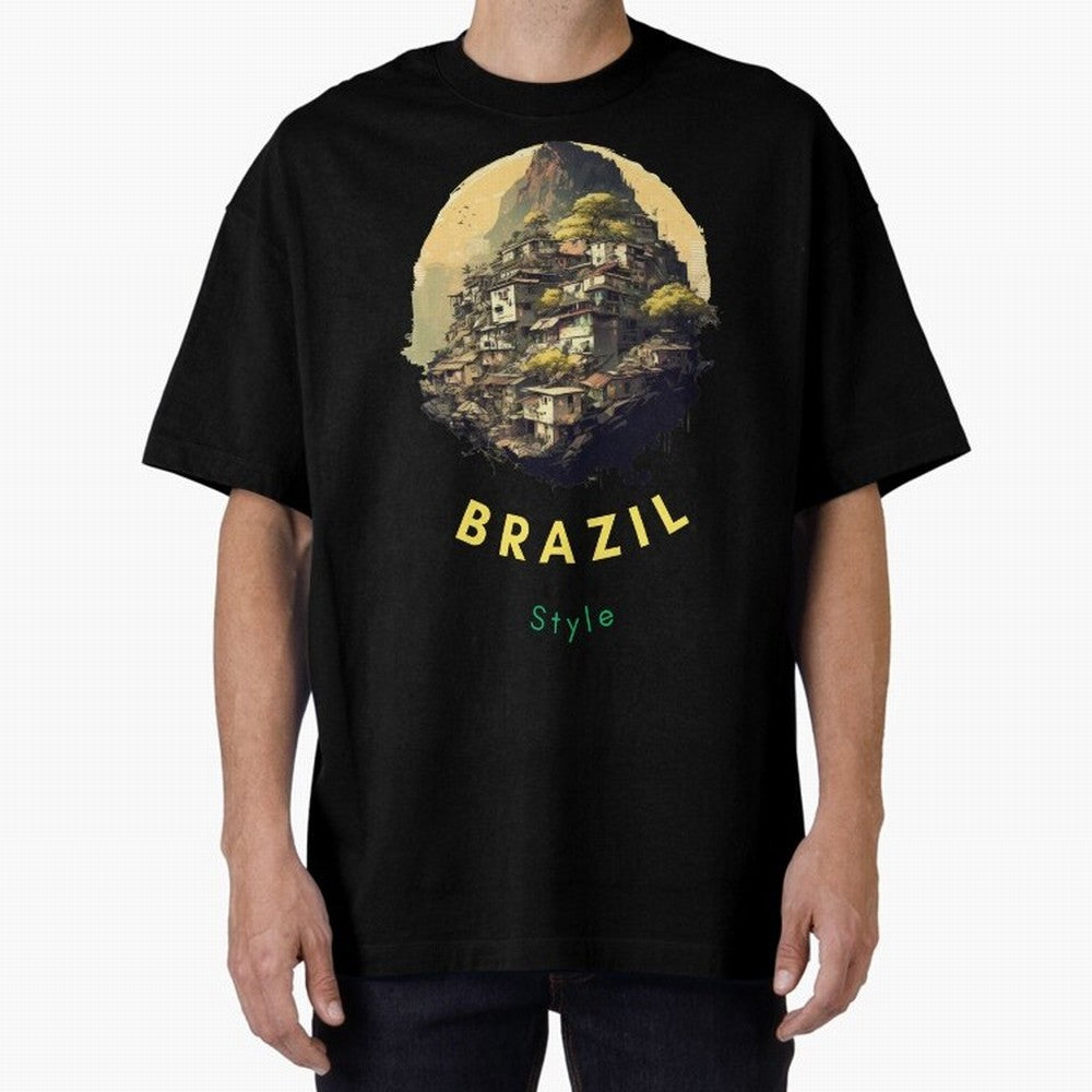 Brazil Style, Japanese Architecture Oversized T-Shirt Cheer through Every Moment of Global Football Passion for FIFA World Cup 2026, Driven by Mbappe, Brazil, Portugal and Argentina, Goal Celebration Energy, Supporter Heritage, Football Icons and