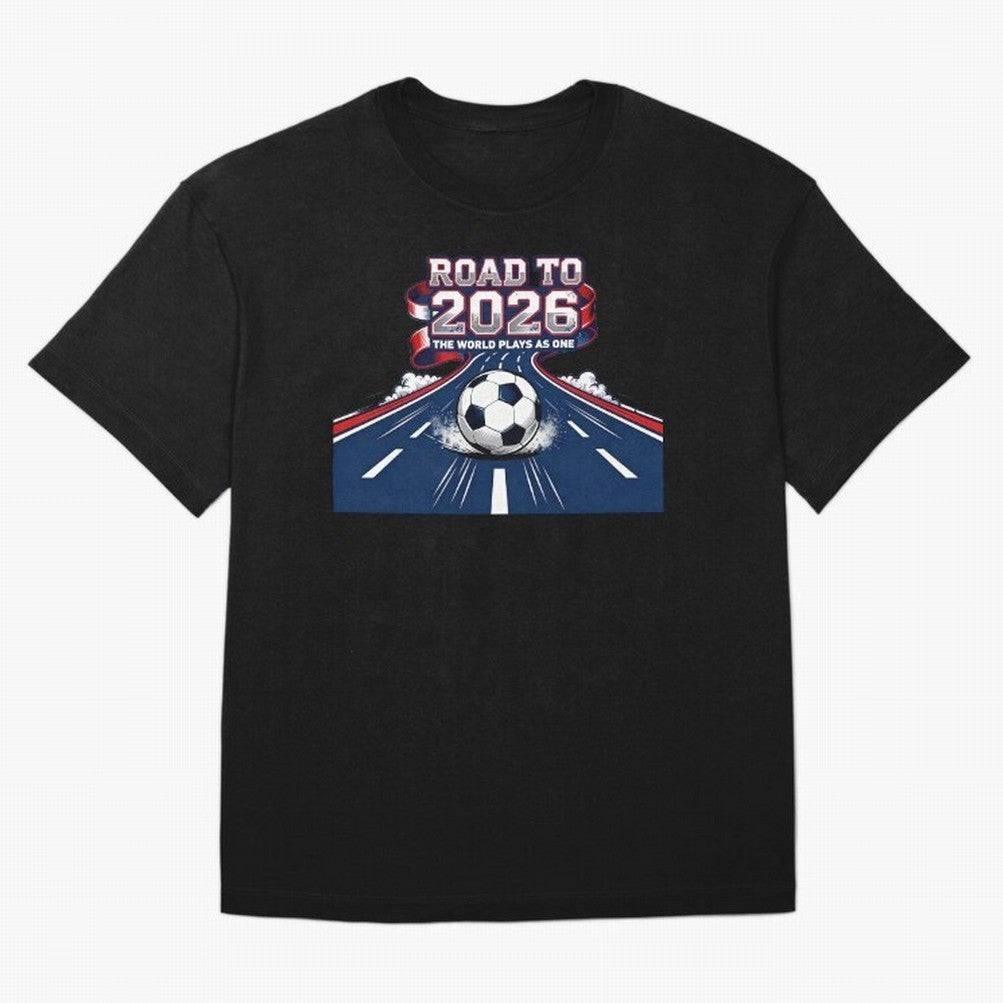 Road to 2026 ¨C The World Plays as One Classic T-Shirt Share the Excitement of FIFA World Cup 2026 Spirit, Highlighting Portugal, Spain and Germany, Mbappe, Match Day Excitement, Supporter Culture, Golden Goals and Global Football Passion; Perfect