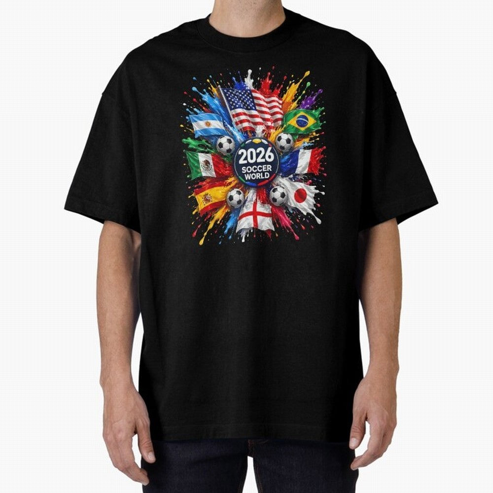 2026 Soccer World Championship Global Flags Paint Splash Sports Fan Graphic Classic T-Shirt Live the Energy of FIFA World Cup 2026 Group Stage Built around Mbappe and Neymar, France and Portugal Energy, Match Day Excitement, Supporter Culture,