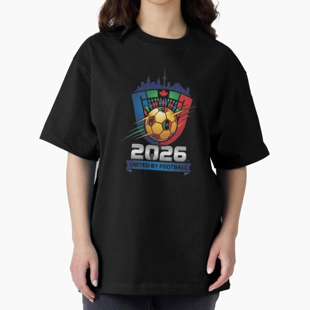 2026 World Cup United by Football Shield Emblem with Skyline Classic T-Shirt Fuel Your Fan Pride for Global Football Passion for FIFA World Cup 2026, Featuring Messi and Cristiano Ronaldo, France, Football History, Final Match Energy, Crowd Noise