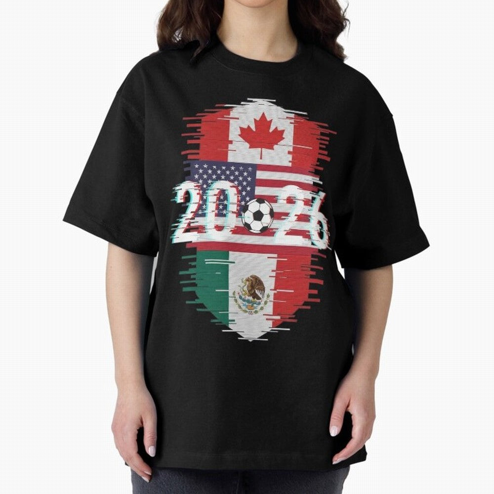 Glitched United 2026 - North America Emblem Classic T-Shirt Celebrate Every Goal in FIFA World Cup 2026 USA Canada Mexico Spirit, Filled with Spain, Messi, Neymar and Mbappe, Tournament Hype, Historic Matchups, Family Viewing Parties and Global