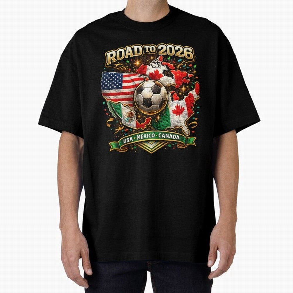Road to 2026 Soccer Tournament - USA Mexico Canada Flags Classic T-Shirt Show Your Love for FIFA World Cup 2026 USA Canada Mexico for Fans of Messi and Cristiano Ronaldo and Germany, Bringing Sports Nostalgia, International Competition, Famous