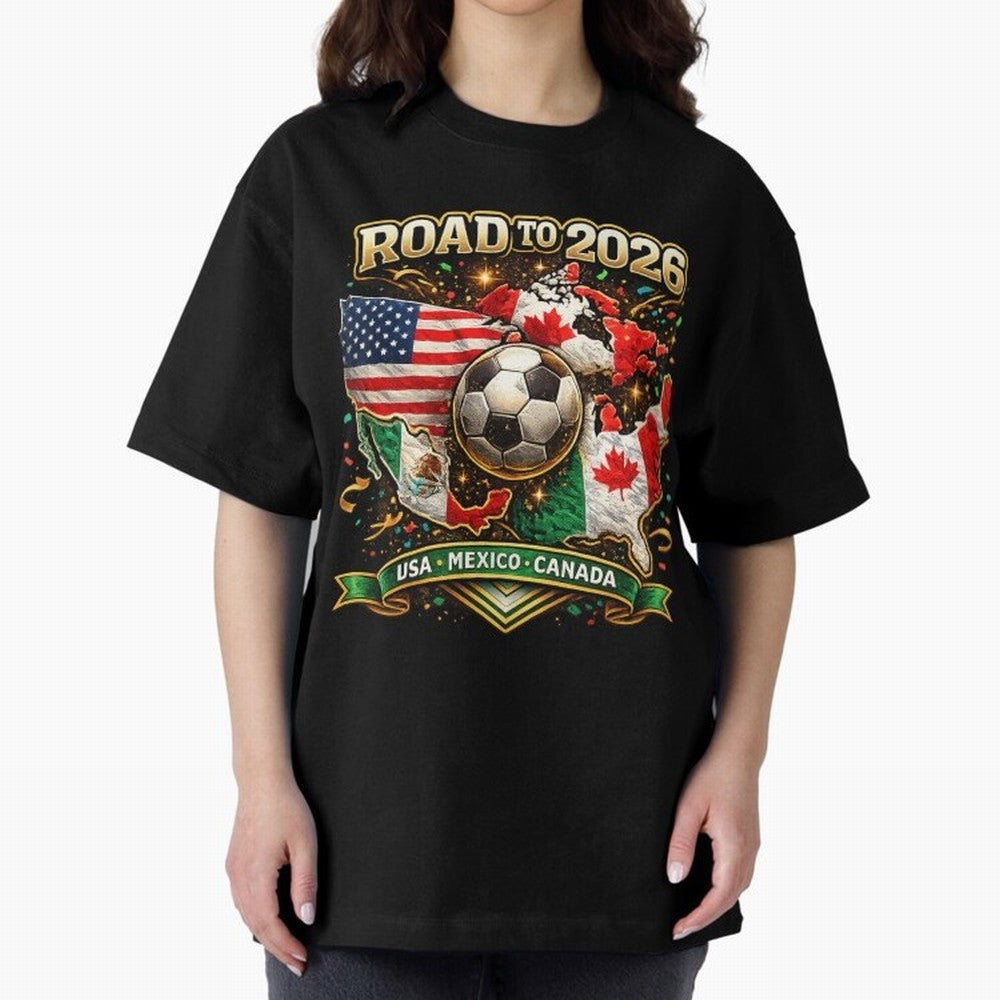 Road to 2026 Soccer Tournament - USA Mexico Canada Flags Classic T-Shirt Show Your Love for FIFA World Cup 2026 USA Canada Mexico for Fans of Messi and Cristiano Ronaldo and Germany, Bringing Sports Nostalgia, International Competition, Famous