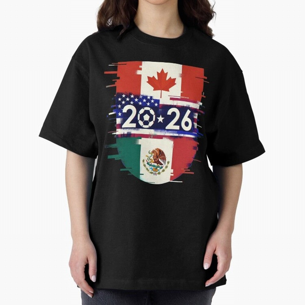 Glitched United 2026 - North America Emblem Cup Classic T-Shirt Follow the Final Road of FIFA World Cup 2026 USA Canada Mexico Spirit, Driven by Brazil, Portugal and Argentina, Cristiano Ronaldo, Stadium Memories, Football Loyalty, International