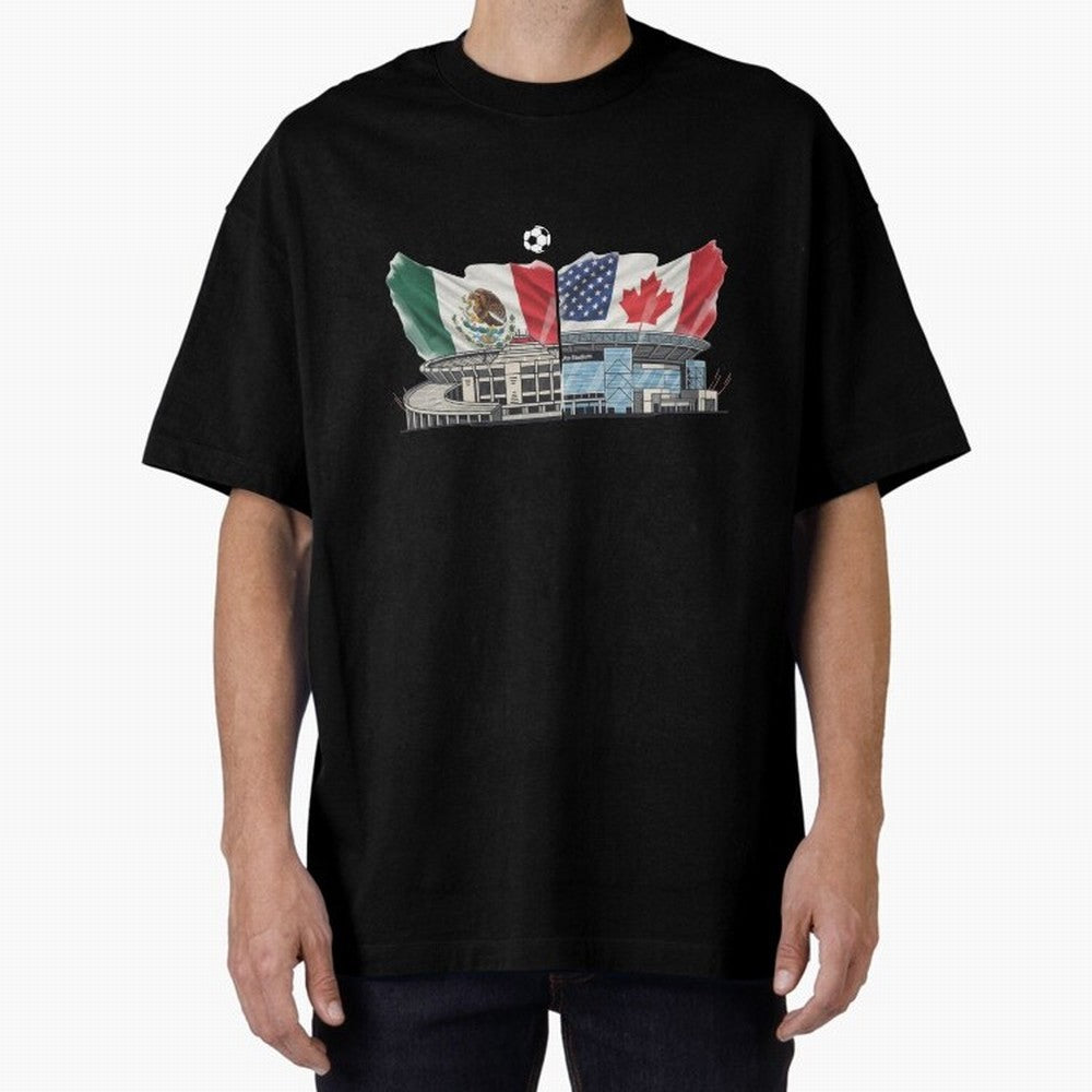 2026 World Cup Opening & Final ¨C Azteca Stadium Mexico & MetLife Stadium USA ¨C Football Design with Mexican, Canadian & US Flags Classic T-Shirt Make Memories around FIFA World Cup 2026 Connected to CR7, Brazil, Portugal and Argentina Energy,