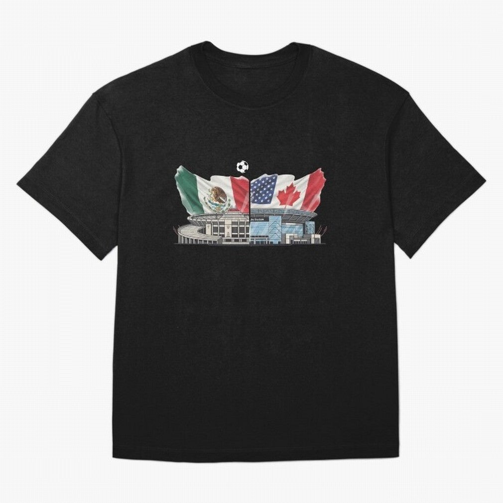 2026 World Cup Opening & Final ¨C Azteca Stadium Mexico & MetLife Stadium USA ¨C Football Design with Mexican, Canadian & US Flags Classic T-Shirt Make Memories around FIFA World Cup 2026 Connected to CR7, Brazil, Portugal and Argentina Energy,