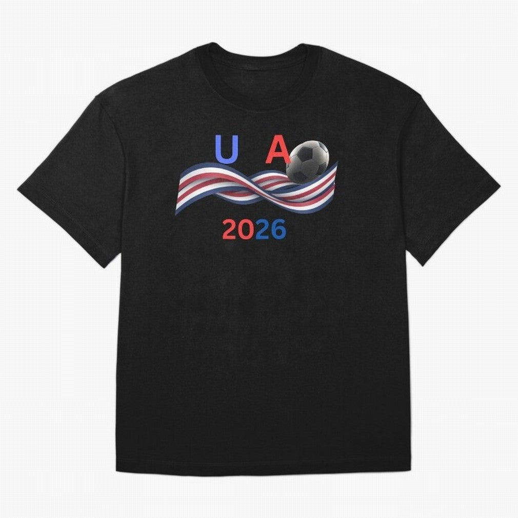 USA 2026 Soccer Ball With Waving Flag - United States Football Team Support? Classic T-Shirt Capture FIFA World Cup 2026 Group Stage for Fans of Haaland and Spain and Netherlands, Bringing Vintage Soccer Flavor, Modern Football Stars, National