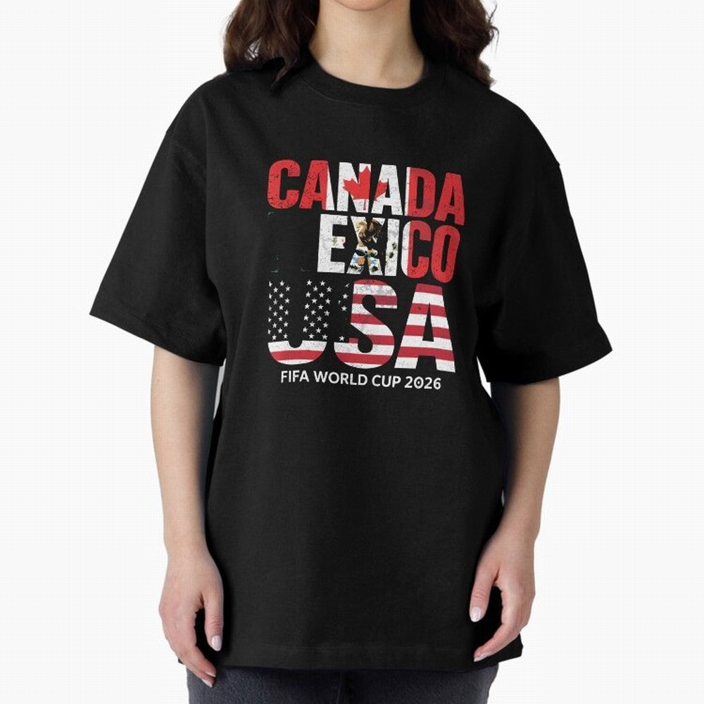 United 2026 World Cup - Canada, Mexico, USA Flags T-Shirt_83138002 Classic T-Shirt Join the Global Buzz around the FIFA World Cup 2026 Group Stage Journey through CR7 Highlights, Spain Pride, Stadium Chants, National Pride, Trophy Dreams and