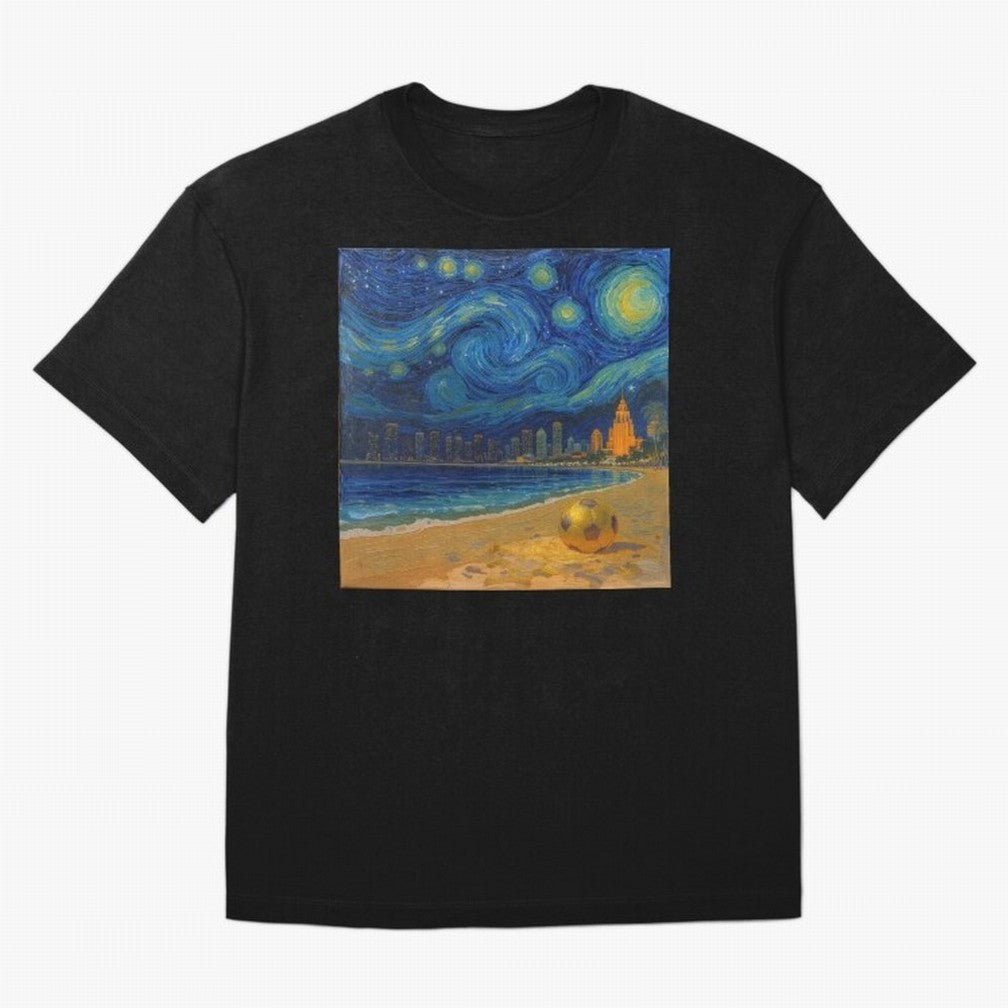 Golden Miami Starry Night Beach Soccer Fine Art Print Impasto Oil Painting Classic T-Shirt Stand with FIFA World Cup 2026 USA Canada Mexico Spirit, Highlighting England, Neymar, Haaland and Cristiano Ronaldo, Retro Football Energy, Iconic