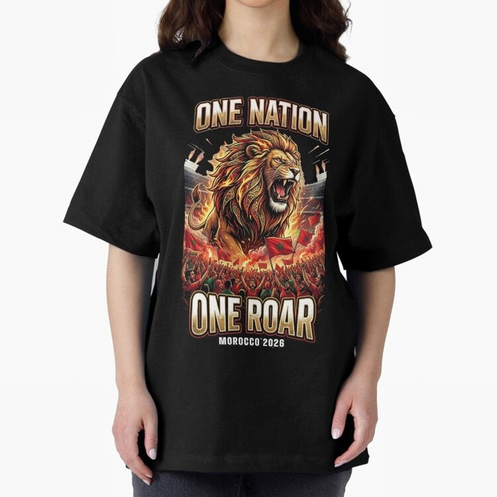 Morocco Football Fan - One Roar One Nation Classic T-Shirt Feel the Trophy Chase of Match Day Hype around FIFA World Cup 2026 USA Canada Mexico, Messi, Neymar and Mbappe, Argentina, France and Brazil, Football Passion, Legendary Performances,