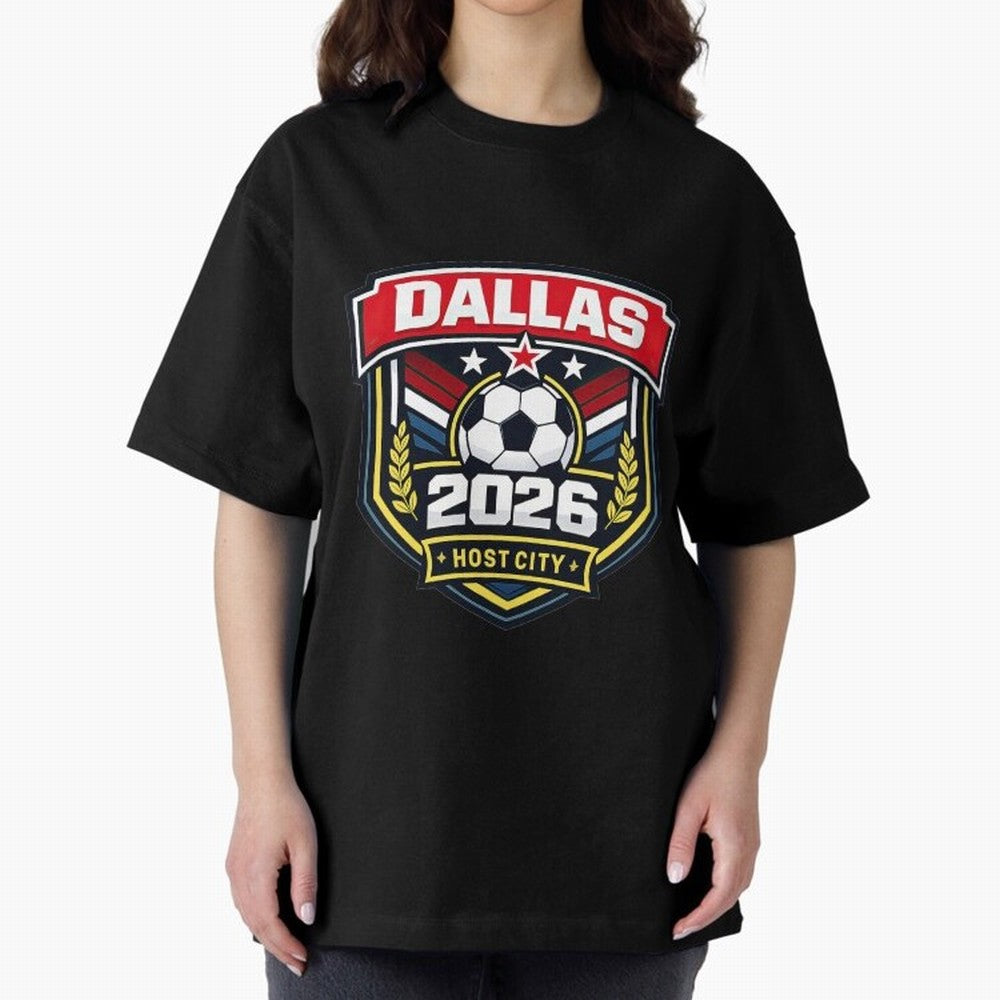 Dallas 2026 Host City Emblem with Laurel Classic T-Shirt Celebrate the Road through Global Football Passion for FIFA World Cup 2026 Group Stage, Highlighting Mbappe, France and Portugal, Goal Celebration Energy, Supporter Heritage, Football Icons