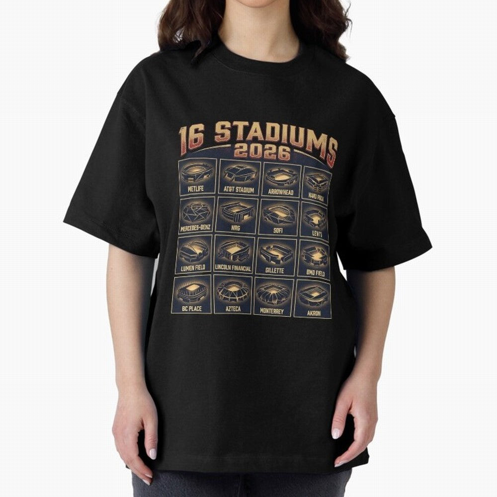 Sixteen Stadiums for 2026 World Cup Classic T-Shirt Wear the Spirit of Global Football Passion for FIFA World Cup 2026 Group Stage, Inspired by Haaland, Spain, Supporter Pride, Iconic Celebrations, Legendary Names and Global Match Day Energy; Ideal