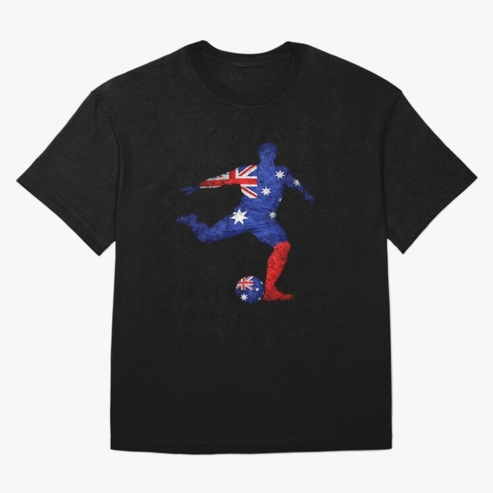 Australian Flag Silhouette Soccer World Cup Football Classic T-Shirt Make Every Match About FIFA World Cup 2026 USA Canada Mexico Highlighting Mbappe and Neymar, Spain and Netherlands Energy, Tournament Hype, Historic Matchups, Family Viewing
