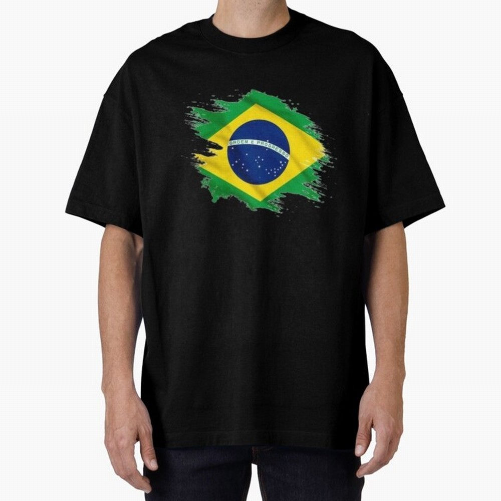 Brazil Flag Artistic Brush Stroke - Modern Flag Design T-Shirt Classic T-Shirt Bring a Vintage Feel to FIFA World Cup 2026 Spirit, Capturing England, France and Netherlands, Mbappe, Vintage Soccer Flavor, Modern Football Stars, National Flags and