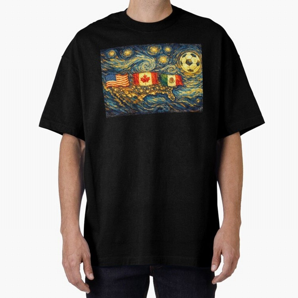 North America Soccer Starry Night Dreamy and Swirls Inspired from Van Gogh Classic T-Shirt Carry FIFA World Cup 2026 Group Stage for Fans of Neymar, Haaland and Cristiano Ronaldo and England and Germany, Bringing Football Passion, Legendary