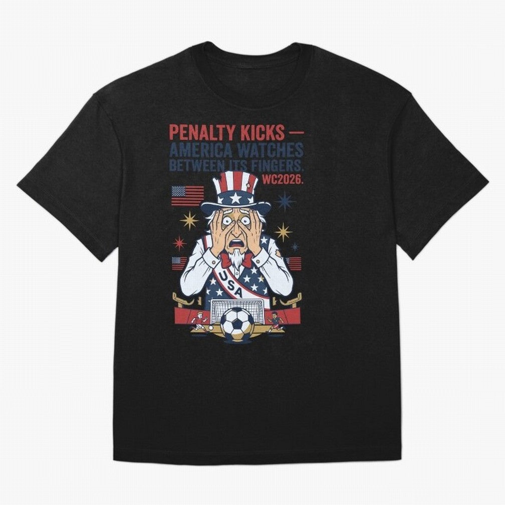 Penalty Kicks ¡ª America Watches Between Its Fingers V1 Classic T-Shirt Carry the Colors and Pride of Global Football Passion for FIFA World Cup 2026 USA Canada Mexico, Highlighting Cristiano Ronaldo, Argentina, France and Brazil, Worldwide Fan