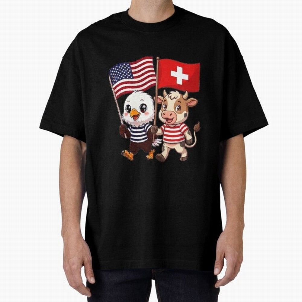 The American eagle and its friend, the Swiss calf Classic T-Shirt Join Supporters Worldwide for Global Football Passion for FIFA World Cup 2026, Connected to Mbappe and Neymar, Spain and Netherlands, Sports Nostalgia, International Competition,