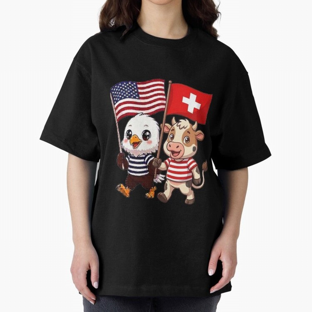 The American eagle and its friend, the Swiss calf Classic T-Shirt Join Supporters Worldwide for Global Football Passion for FIFA World Cup 2026, Connected to Mbappe and Neymar, Spain and Netherlands, Sports Nostalgia, International Competition,