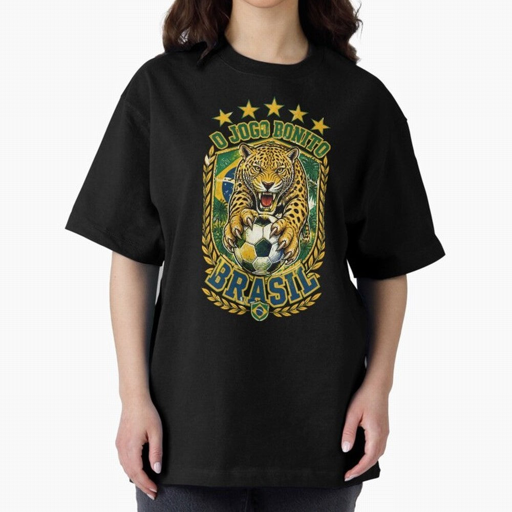 Brazil Soccer Jaguar - O Jogo Bonito Vintage 5 Stars Football Fan T-Shirt Classic T-Shirt Show Your Love for FIFA World Cup 2026 Group Stage Spirit, Connected to Netherlands, Neymar, Haaland and Cristiano Ronaldo, Football Passion, Legendary