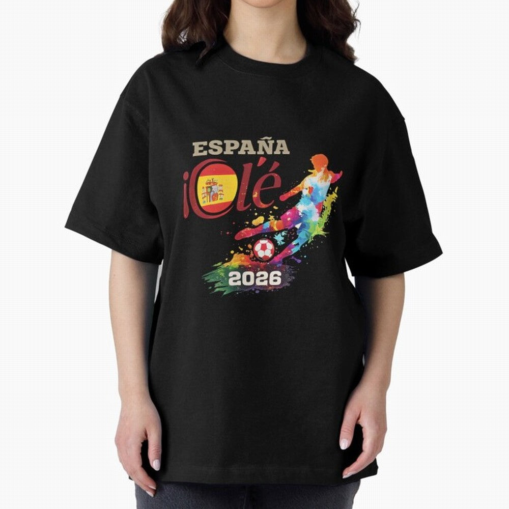 Spain Ol¨¦ 2026 Colorful Watercolor Football Graphic Classic T-Shirt Turn Every Weekend Toward Match Day Hype around FIFA World Cup 2026, CR7, England and Germany, Championship Spirit, Famous Goals, Roaring Crowds and International Football Unity;