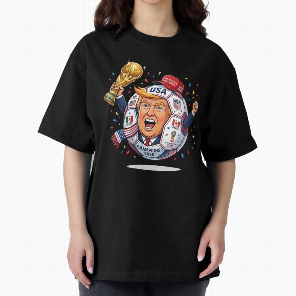 Donald Trump 2026 World Cup Soccer Champion Illustration Classic T-Shirt Join Supporters Worldwide for FIFA World Cup 2026 USA Canada Mexico for Fans of Messi and Brazil, Portugal and Argentina, Bringing Classic Soccer Heritage, Championship