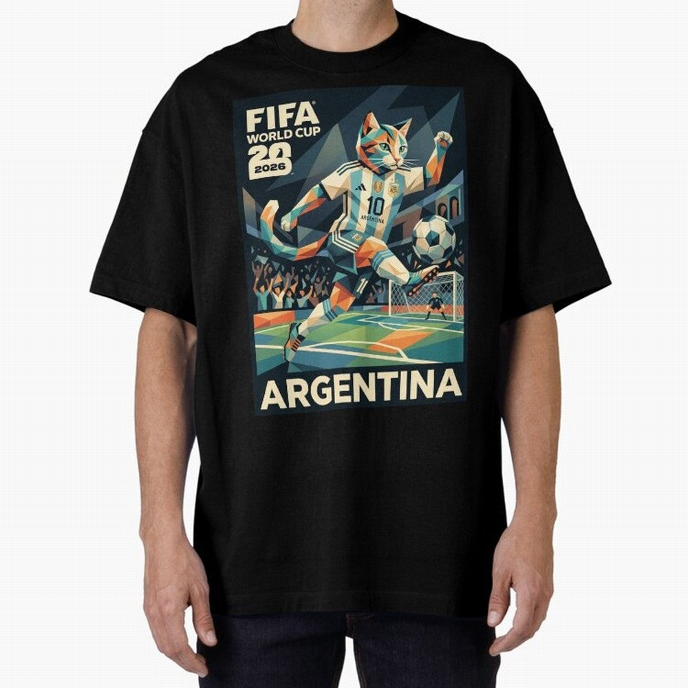 Argentina Cat World Cup 2026 ¨C Geometric Football Art Classic T-Shirt Feel International Energy from FIFA World Cup 2026 USA Canada Mexico Centered on CR7, England and Germany Energy, Supporter Pride, Iconic Celebrations, Legendary Names and