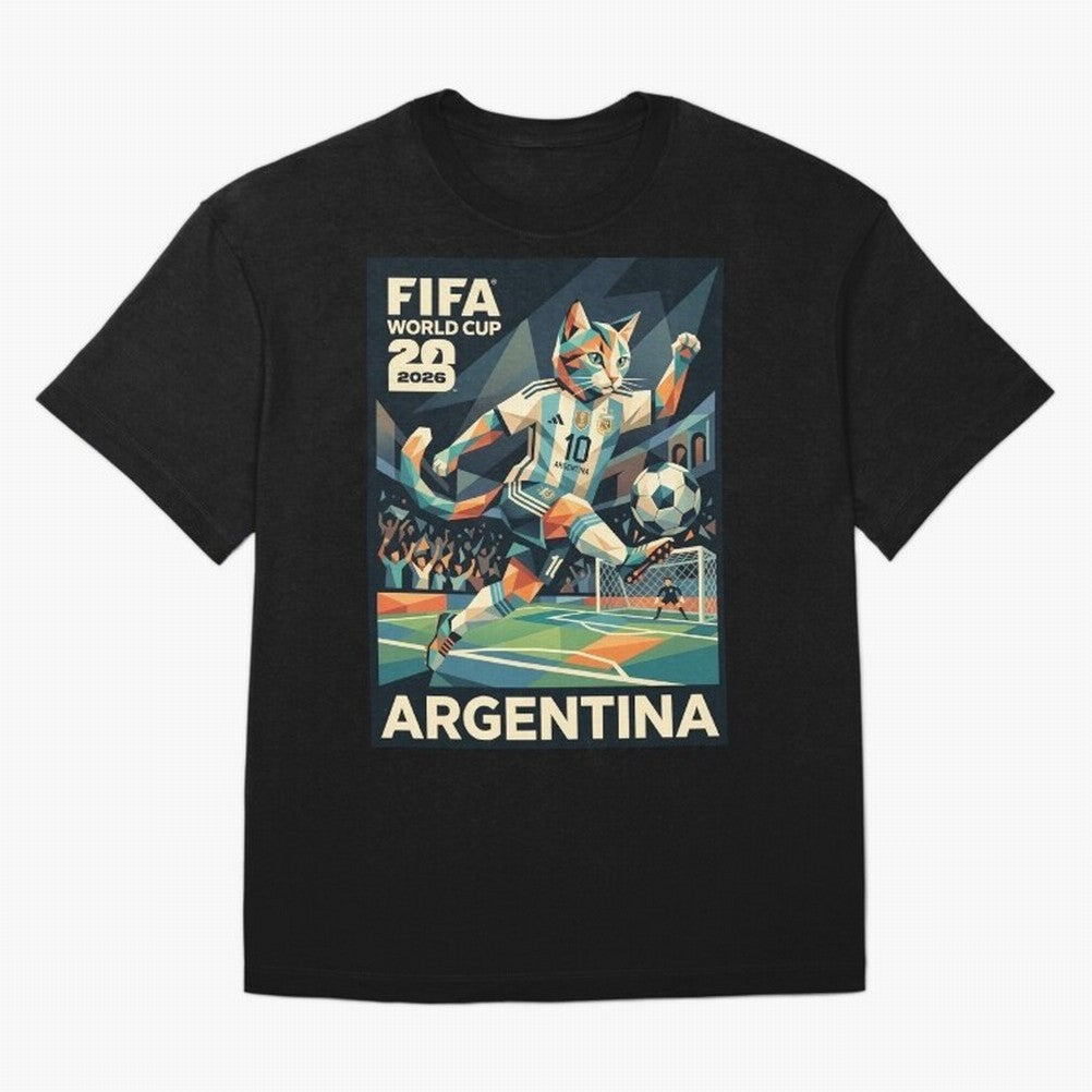 Argentina Cat World Cup 2026 ¨C Geometric Football Art Classic T-Shirt Feel International Energy from FIFA World Cup 2026 USA Canada Mexico Centered on CR7, England and Germany Energy, Supporter Pride, Iconic Celebrations, Legendary Names and