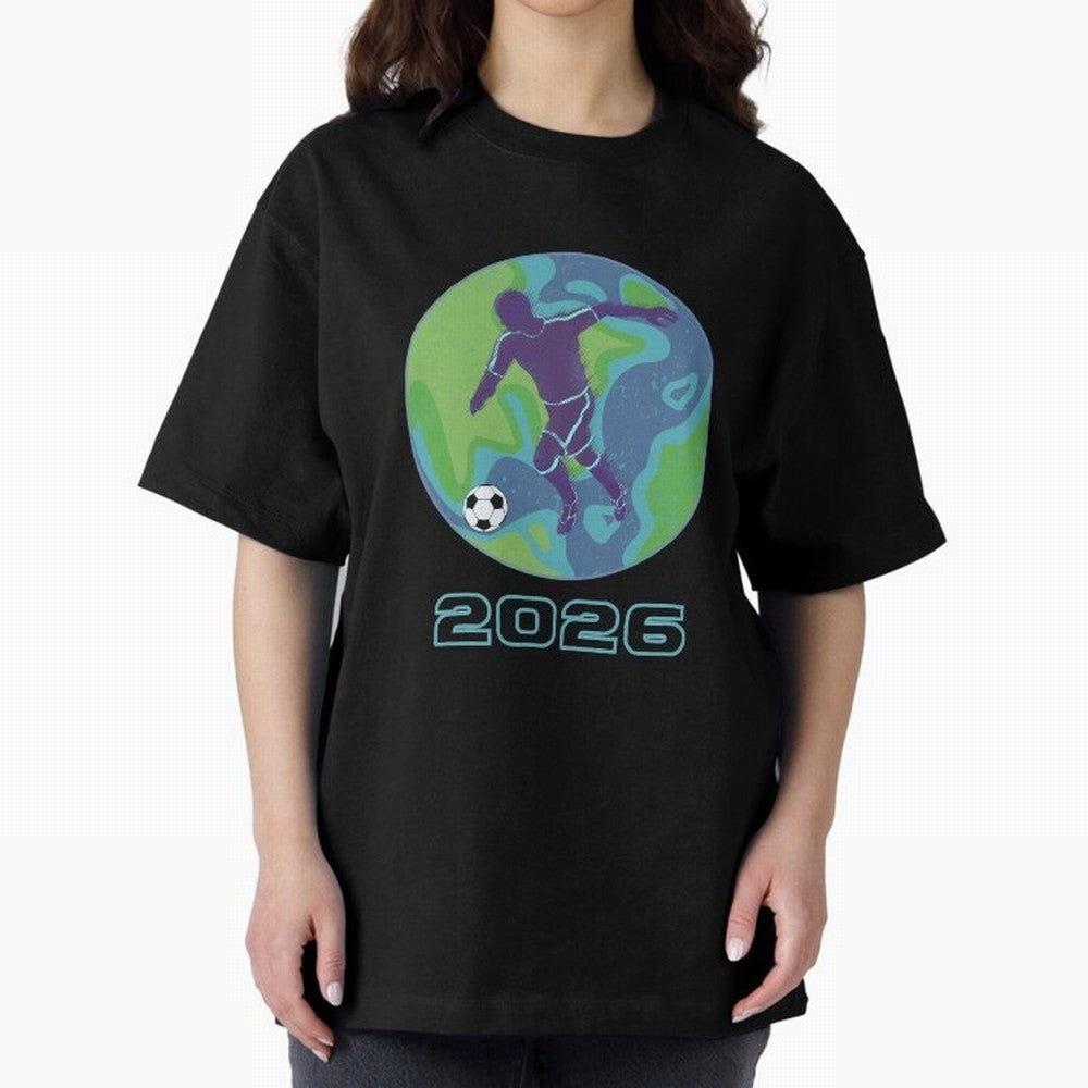 Soccer world 2026 Oversized T-Shirt Get Ready for Global Football Passion for FIFA World Cup 2026, Highlighting Cristiano Ronaldo, Haaland and CR7, England, Vintage Soccer Flavor, Modern Football Stars, National Flags and Final Night Emotion; Ideal