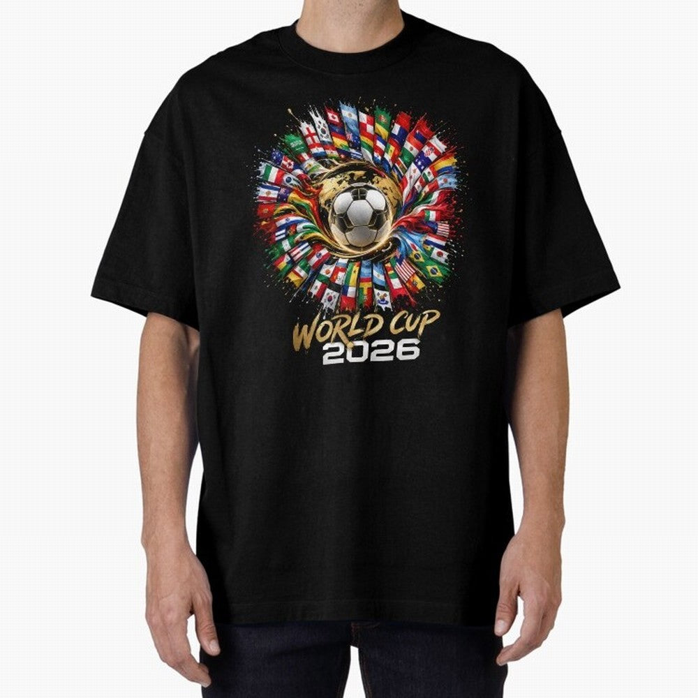 World Cup 2026 Flag Fusion Football T-Shirt Oversized T-Shirt Show Support during the FIFA World Cup 2026 USA Canada Mexico Journey through Messi Highlights, Argentina Pride, Championship Spirit, Famous Goals, Roaring Crowds and International