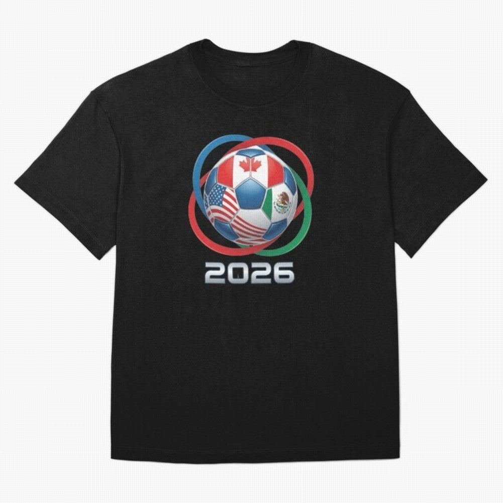 3D Realistic World Cup 2026 Soccer Ball with Rings Oversized T-Shirt Honor the Beautiful Game during FIFA World Cup 2026 for Fans of Messi and England, France and Netherlands, Bringing Sports Nostalgia, International Competition, Famous Players and