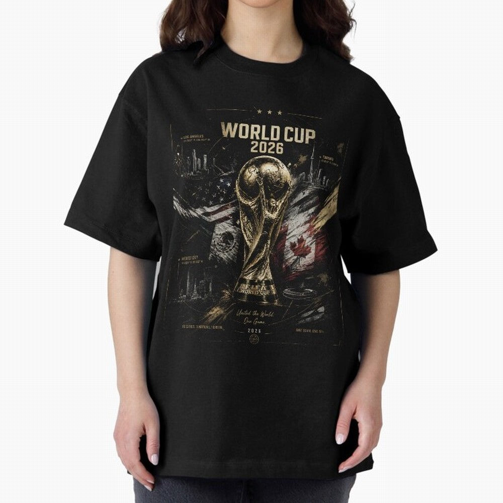 2026 FIFA World Cup Oversized T-Shirt Stand with FIFA World Cup 2026 USA Canada Mexico for Fans of Haaland and Mbappe and England, France and Netherlands, Bringing Classic Soccer Heritage, Championship Pressure, Fan Loyalty and International Pride;