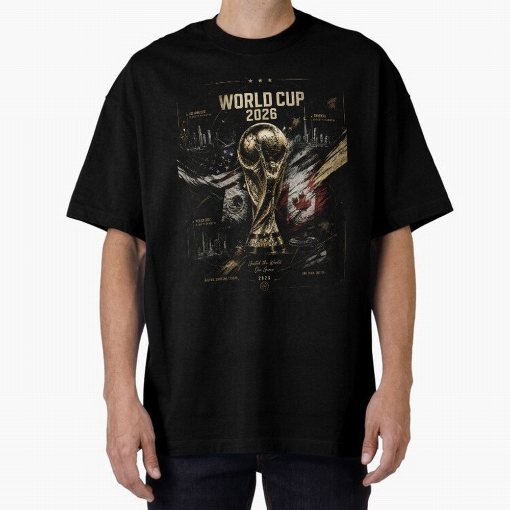 2026 FIFA World Cup Oversized T-Shirt Stand with FIFA World Cup 2026 USA Canada Mexico for Fans of Haaland and Mbappe and England, France and Netherlands, Bringing Classic Soccer Heritage, Championship Pressure, Fan Loyalty and International Pride;