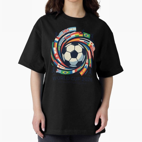 2D World Cup 2026 Football Spiral Flag Design T-Shirt Oversized T-Shirt Make the Season About Match Day Hype around FIFA World Cup 2026 Group Stage, CR7 and Messi, Argentina, France and Brazil, Soccer Culture, Superstar Moments, National Team