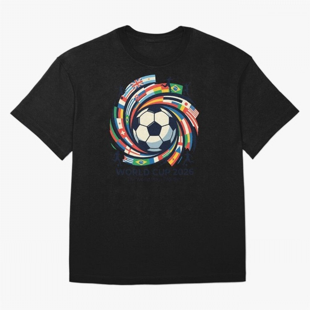2D World Cup 2026 Football Spiral Flag Design T-Shirt Oversized T-Shirt Make the Season About Match Day Hype around FIFA World Cup 2026 Group Stage, CR7 and Messi, Argentina, France and Brazil, Soccer Culture, Superstar Moments, National Team