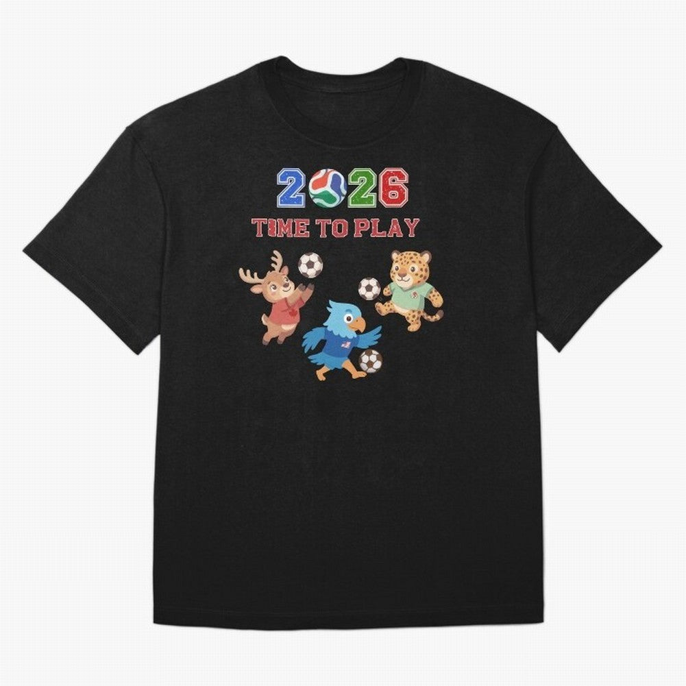 Soccer Mascots 2026 USA Mexico Canada Time To Play Oversized T-Shirt Show Your Tournament Heart for Global Football Passion for FIFA World Cup 2026 USA Canada Mexico, Highlighting Messi, CR7 and Mbappe, France, Goal Celebration Energy, Supporter