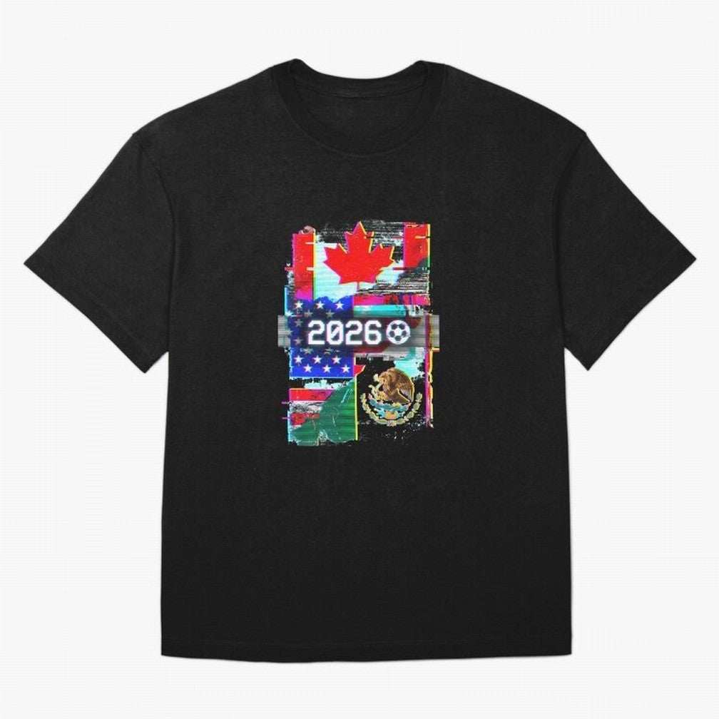 Glitched United 2026 - North America Tournament Emblem Oversized T-Shirt Honor Champions and Dreams in the FIFA World Cup 2026 Journey through Mbappe Highlights, France and Portugal Pride, Tournament Hype, Historic Matchups, Family Viewing Parties