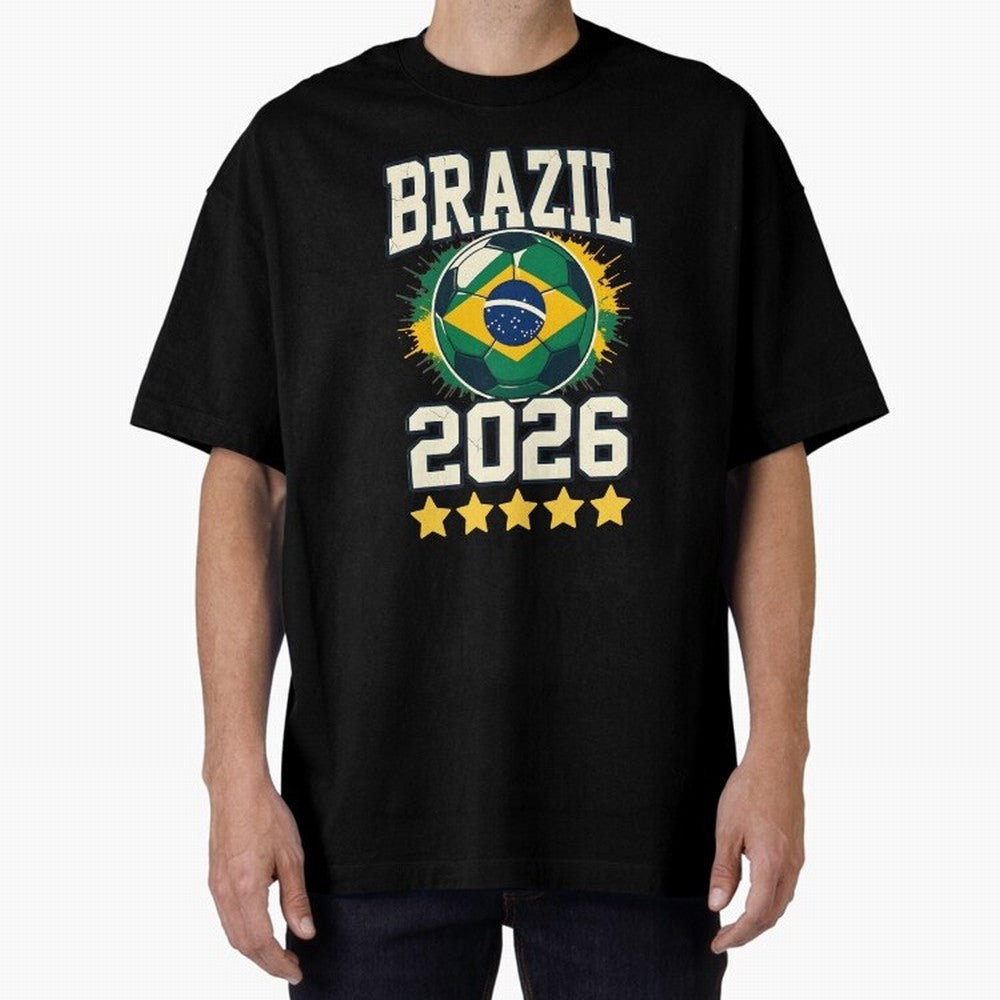 Brazil Soccer Football 2026 Oversized T-Shirt Bring Supporter Culture to Match Day Hype around FIFA World Cup 2026 USA Canada Mexico, Haaland and Mbappe, England, Worldwide Fan Energy, Dramatic Goals, Stadium Lights and Championship Celebrations;