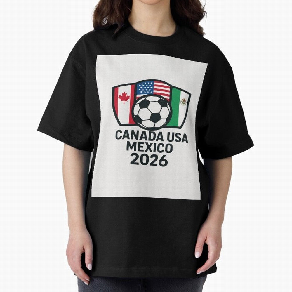 World Cup Soccer 2026 Canada USA Mexico Design Oversized T-Shirt Celebrate National Team Dreams in Match Day Hype around FIFA World Cup 2026, Messi and Cristiano Ronaldo, Argentina and Brazil, Game Day Rituals, Football Legends, Country Pride and