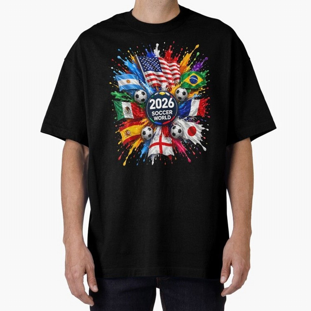2026 Soccer World USA Flag Burst Fan Tee Oversized T-Shirt Keep the Match Day Mood of the FIFA World Cup 2026 Journey through Mbappe Highlights, England Pride, Stadium Memories, Football Loyalty, International Chants and Championship Tradition;