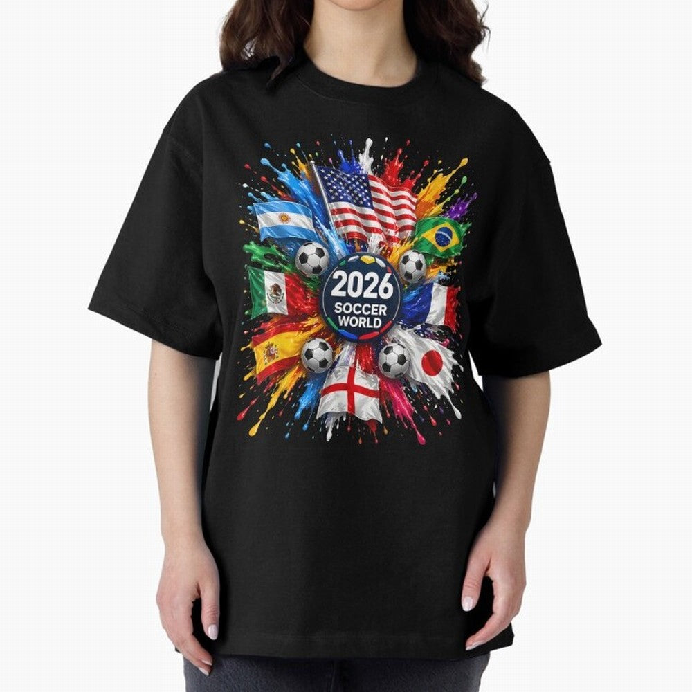 2026 Soccer World USA Flag Burst Fan Tee Oversized T-Shirt Keep the Match Day Mood of the FIFA World Cup 2026 Journey through Mbappe Highlights, England Pride, Stadium Memories, Football Loyalty, International Chants and Championship Tradition;
