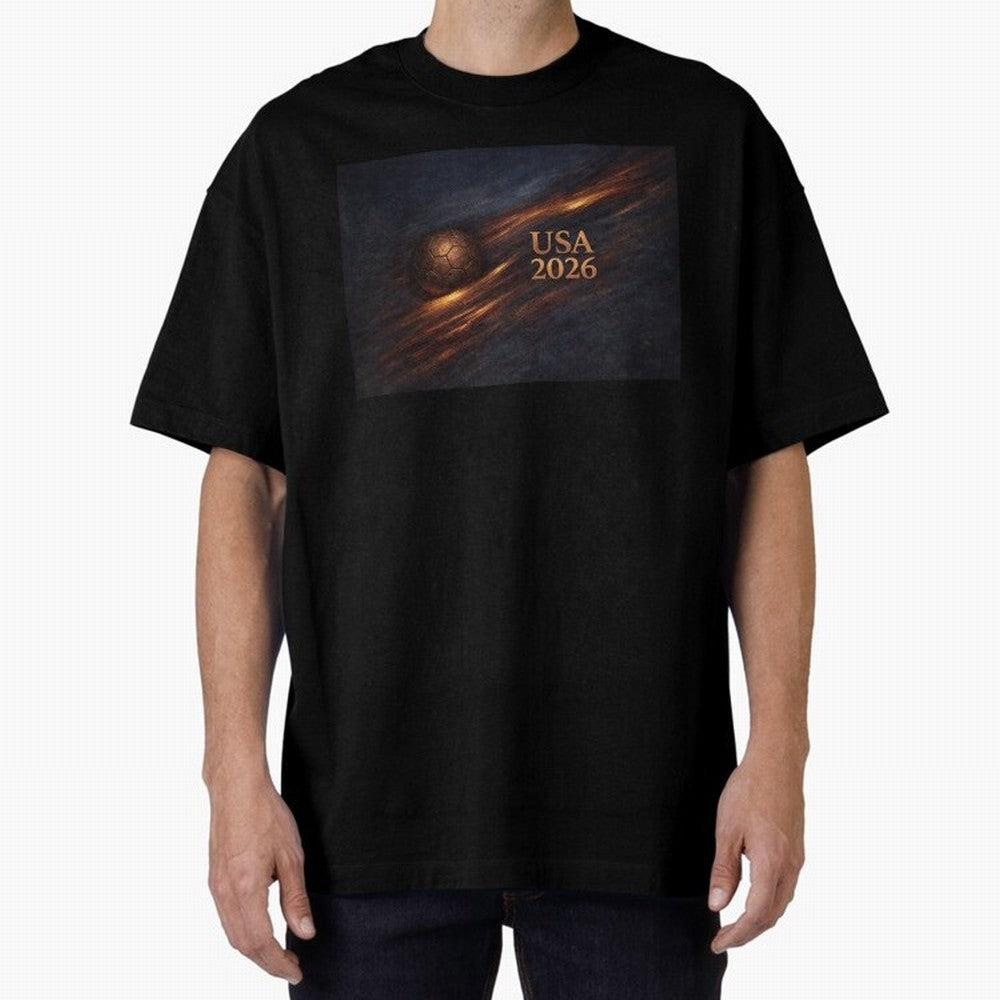 Soccer Ball with USA 2026 Inspired Oversized T-Shirt Celebrate Classic Football Spirit in Global Football Passion for FIFA World Cup 2026 Group Stage, Centered on Messi, Neymar and Mbappe, Argentina, Classic Soccer Heritage, Championship Pressure,