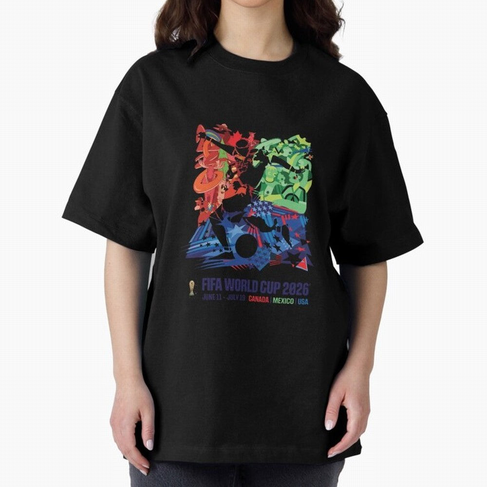Host Nations Cultural Splash Art Oversized T-Shirt Bring a Vintage Feel to Match Day Hype around FIFA World Cup 2026 USA Canada Mexico, Cristiano Ronaldo, Haaland and CR7, Spain and Netherlands, Classic Soccer Heritage, Championship Pressure, Fan