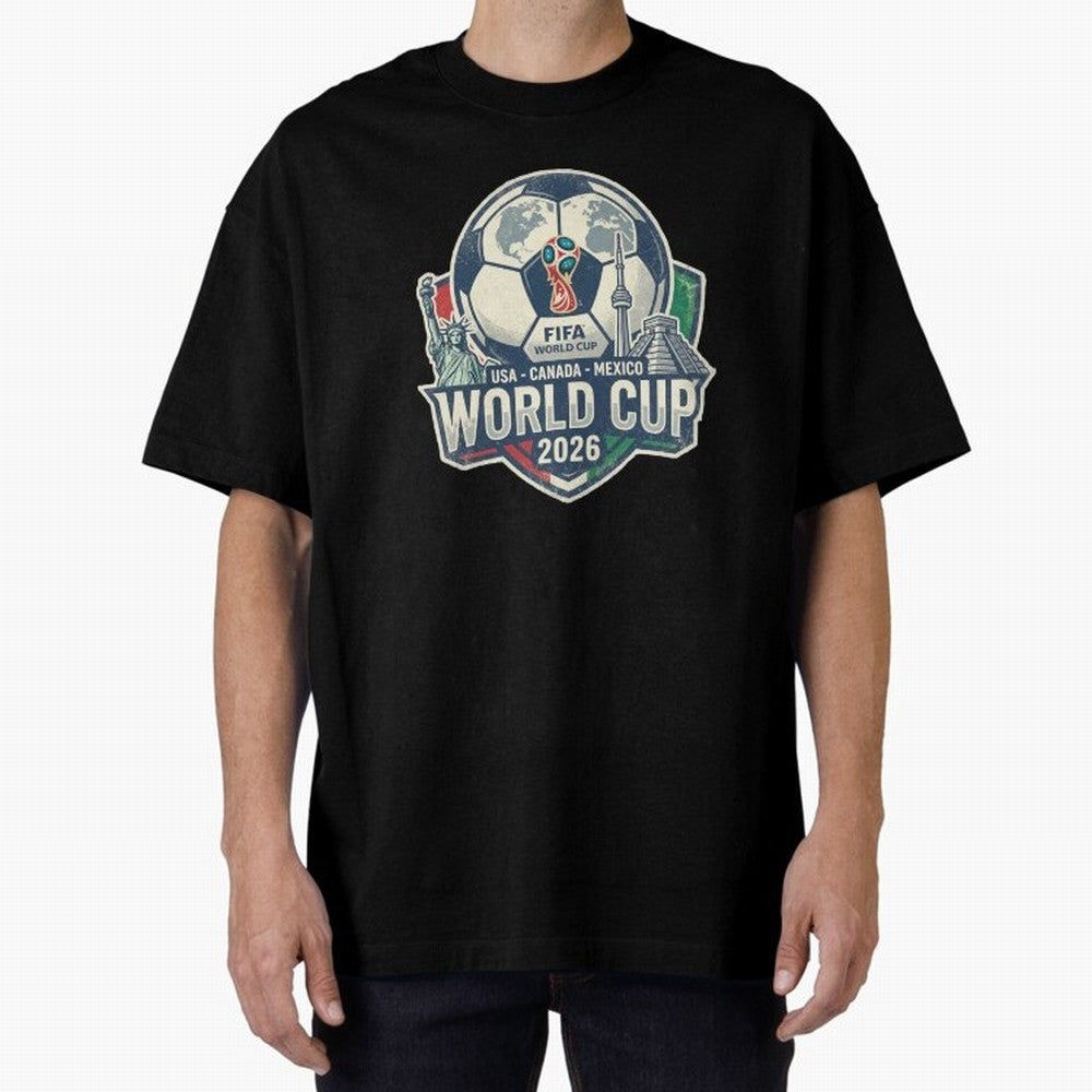 North America United Soccer 2026 Vintage Crest Oversized T-Shirt Celebrate Every Goal in FIFA World Cup 2026 USA Canada Mexico Spirit, Featuring Spain and Netherlands, Mbappe and Neymar, Football History, Final Match Energy, Crowd Noise and Once in