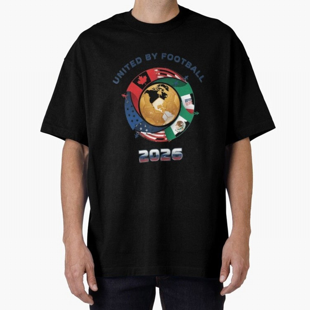 United By Football 2026 Oversized T-Shirt Show Your Tournament Heart for Match Day Hype around FIFA World Cup 2026 Group Stage, Mbappe, England and Germany, Classic Soccer Heritage, Championship Pressure, Fan Loyalty and International Pride; Built