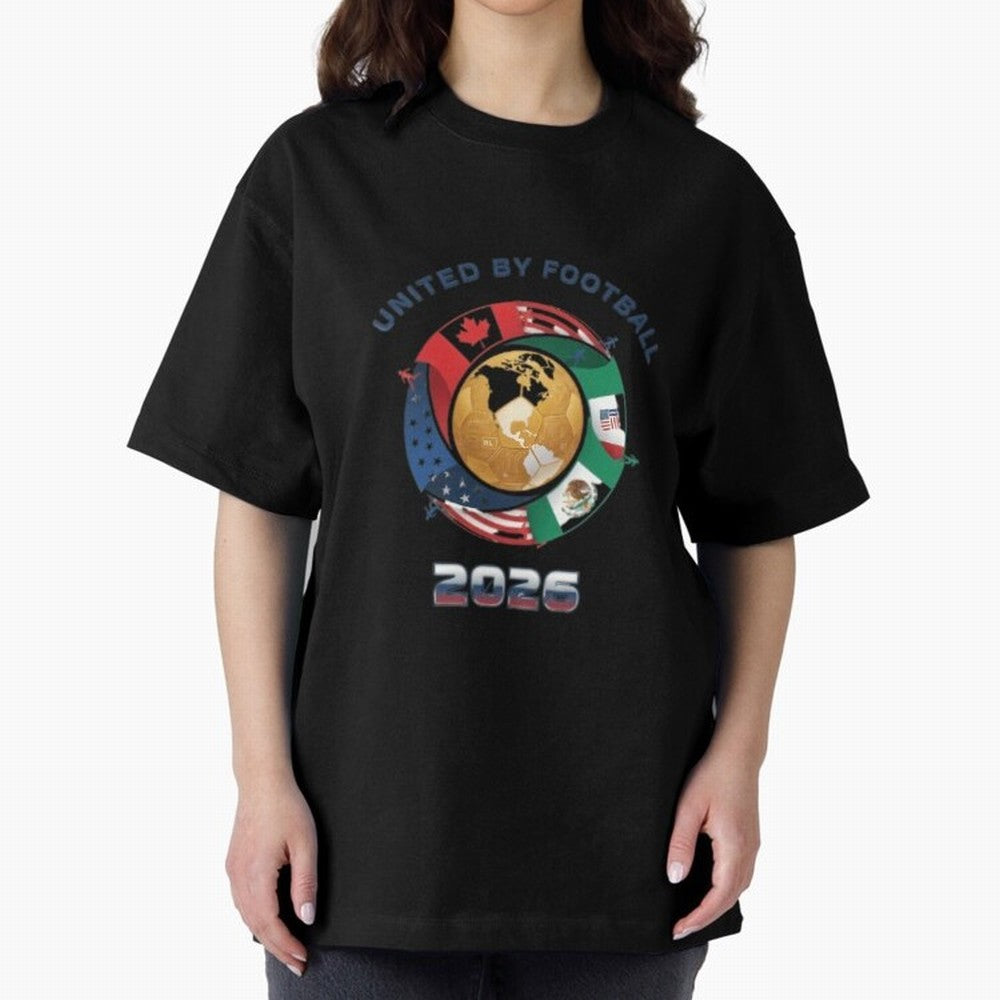 United By Football 2026 Oversized T-Shirt Showcase Match Day Hype around FIFA World Cup 2026 USA Canada Mexico, Cristiano Ronaldo, Haaland and CR7, Brazil, Soccer Culture, Superstar Moments, National Team Dreams and Competitive Fire; Great for