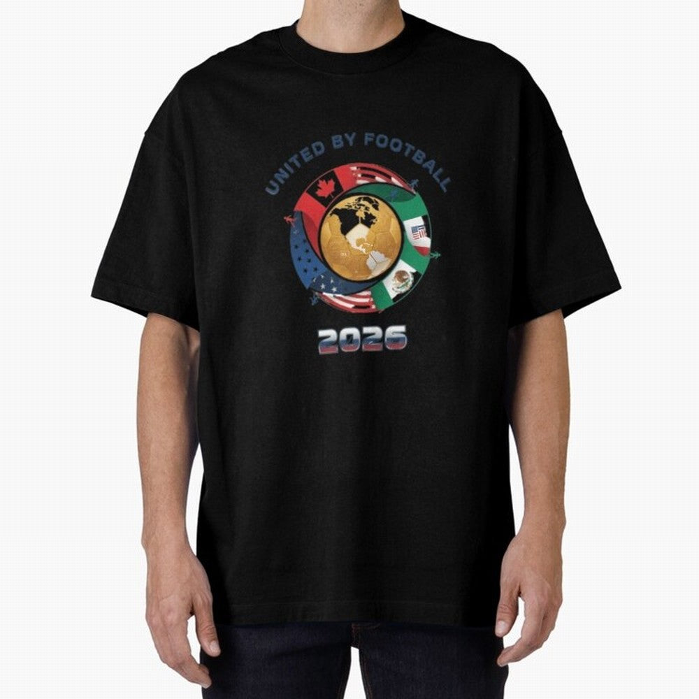 United By Football 2026 Oversized T-Shirt Showcase Match Day Hype around FIFA World Cup 2026 USA Canada Mexico, Cristiano Ronaldo, Haaland and CR7, Brazil, Soccer Culture, Superstar Moments, National Team Dreams and Competitive Fire; Great for