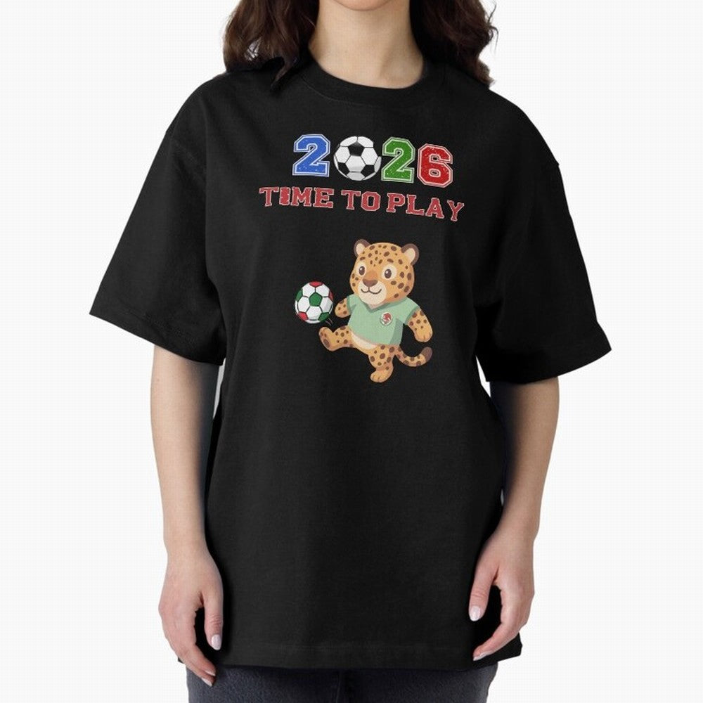 Mexico Soccer Jaguar Mascot 2026 Time To Play Football Oversized T-Shirt Celebrate the Magic of the FIFA World Cup 2026 Journey through Messi and Cristiano Ronaldo Highlights, Brazil Pride, Goal Celebration Energy, Supporter Heritage, Football