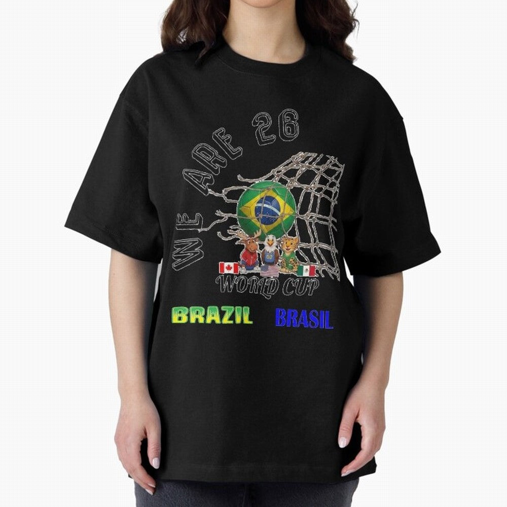 World Cup 26 - Brazil Oversized T-Shirt Bring a Vintage Feel to the FIFA World Cup 2026 Group Stage Journey through Cristiano Ronaldo, Haaland and CR7 Highlights, Brazil, Portugal and Argentina Pride, Tournament Hype, Historic Matchups, Family
