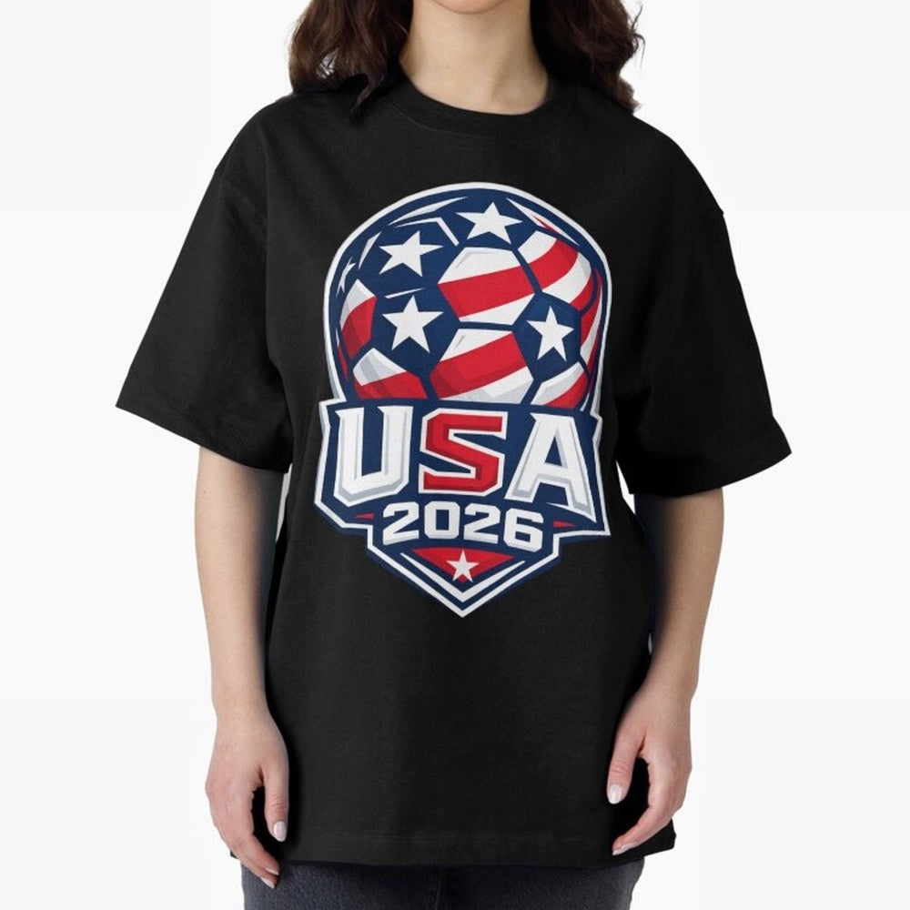 USA 2026 World Cup T-Shirt - Star Spangled Soccer Design - American Host Fan Tee Oversized T-Shirt Celebrate Fan Favorites in FIFA World Cup 2026 USA Canada Mexico Built around Cristiano Ronaldo, Argentina, France and Brazil Energy, Worldwide Fan