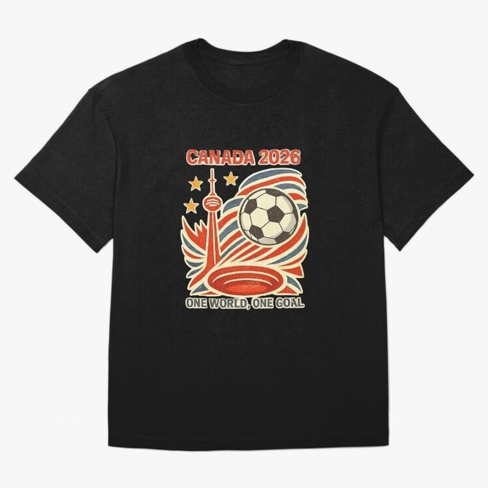 Canada 2026 ¨C One World One Goal Oversized T-Shirt Show Passion for the Stars of FIFA World Cup 2026 USA Canada Mexico Spirit, Connected to Argentina, France and Brazil, Neymar, Haaland and Cristiano Ronaldo, Global Supporter Spirit, Legendary